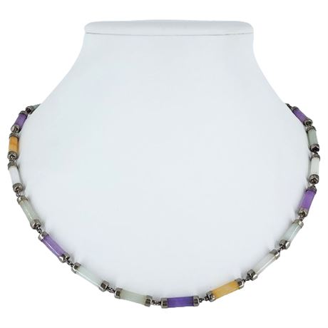 Vintage Sterling Silver Multi Gemstone Necklace