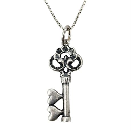 Vintage 835 Silver Key Pendant on Sterling Silver Box Chain