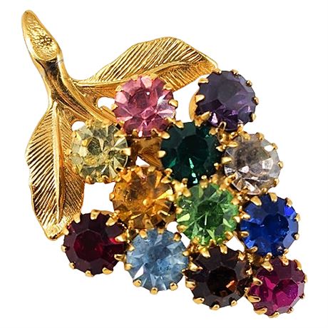 Vintage Multicolored Rhinestone Grapes Brooch