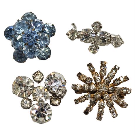 Four Small Vintage Rhinestone Brooches