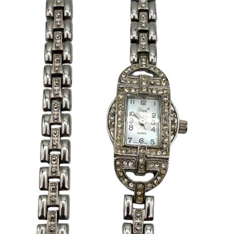 Silver Tone Rhinestone Watch, Bracelet & Earrings