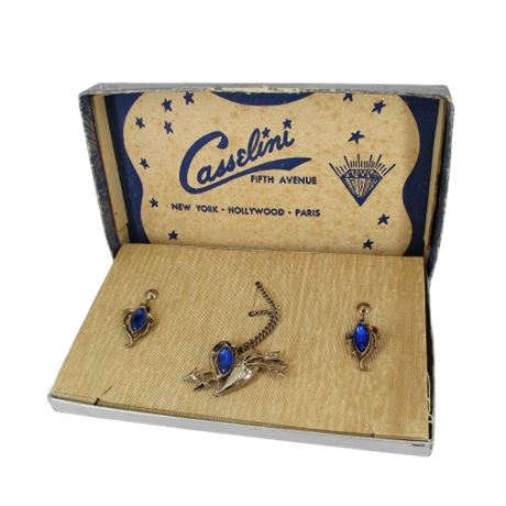 VTG CASSELINI Costume Jewelry Set in Original Box ~ Heart Necklace & Earrings