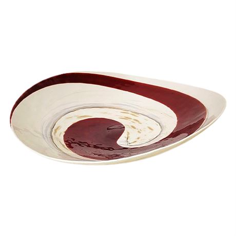 Organic Italian Murano Glass Bowl in Pearl White/Wine Red Swirl