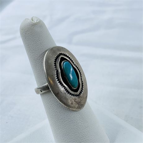 9.4g Signed JD Antique Turquoise Sterling Ring Size 6.5