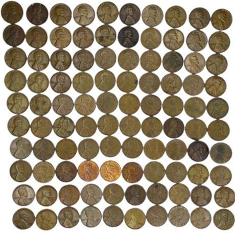100 Lincoln Wheat Pennies 1910-1958