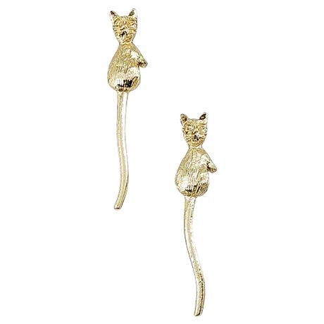 Pair Signed Vintage NEMO Mini Long Tail Cat Lapel Pins