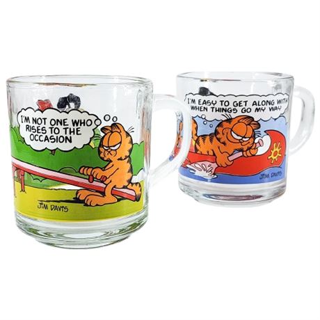 Pair Vintage 70s/80s Garfield McDonalds Glass Mugs