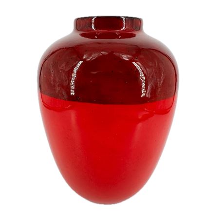Vintage Red Two Tone Art Pottery Vase Signed V.