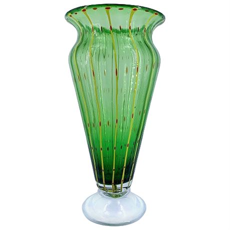 Unsigned Hand-Blown Green Striped Vase