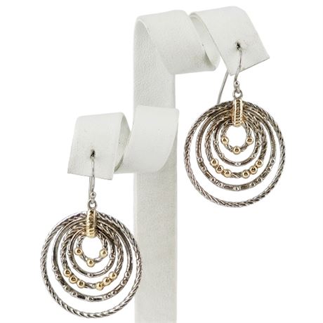 Signed MC Sterling Silver & 14K Gold Nested Circle Earrings
