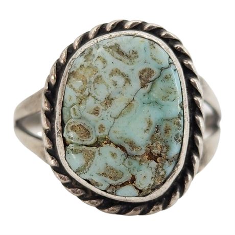 Vtg Native American Sterling Silver Turquoise Ring, Sz 7.5, Flawed