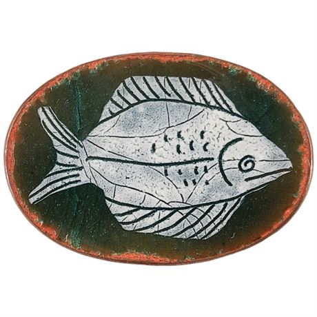 Vintage Artisan Made Enamel on Copper Fish Brooch