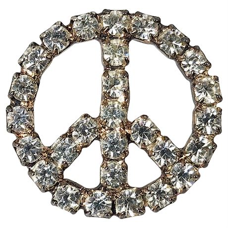Vintage Rhinestone Peace Sign Lapel Pin