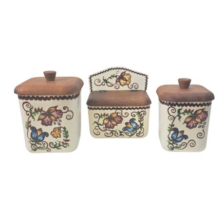 VTG Ceramic Kitchen Cannisters & Recipe Holder