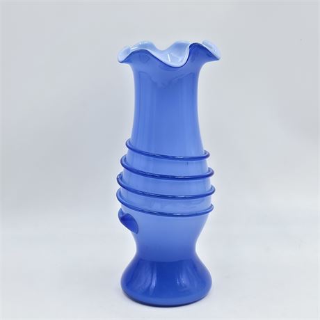 Hand-blown VTG cased Blue Glass Vase with Ribbon