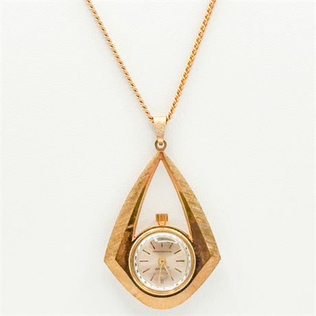 Vintage Gold Tone Watch Pendant Necklace