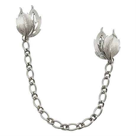 Vintage CROWN TRIFARI Silver Tone Leaves Sweater Clips