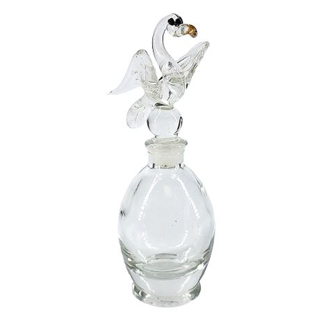 Vintage Art Glass Mini Perfume Bottle w/ Swan Stopper