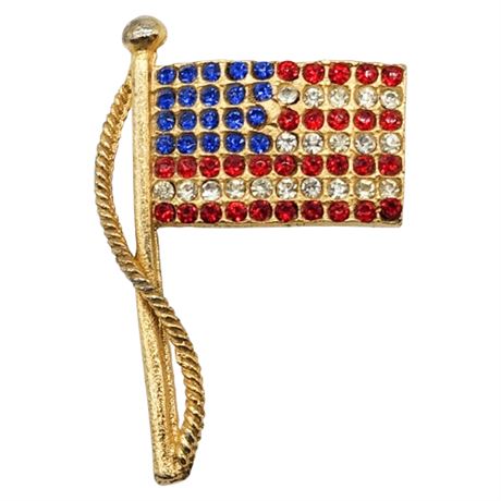 Vintage Rhinestone Flag Brooch