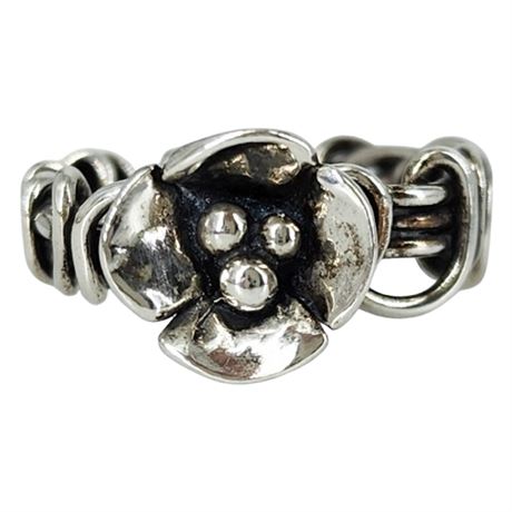Sherry Tinsman Sterling Silver Wrapped Vine Dogwood Flower Ring, Sz 5.75