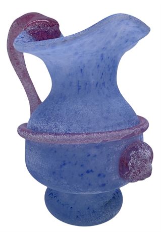 Mid Century Antichi Angeli Murano Glass Rose & Cobalt Italian Art Glass Pitcher