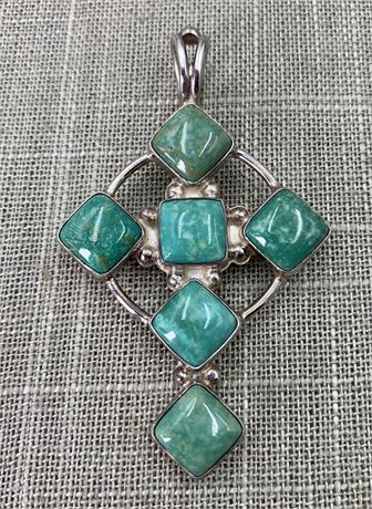 .925 Sterling Silver & Chrysocolla Cross Necklace Pendant