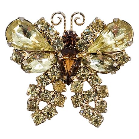 Vtg JULIANA D&E Prong Set Rhinestone Butterfly Brooch