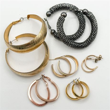 Lot of Vintage Gold Tone & Beaded Hoop Earrings