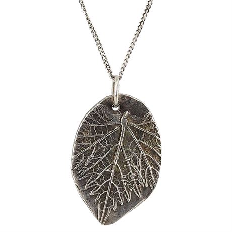 Artisan Made Sterling Silver Leaf Pendant Necklace