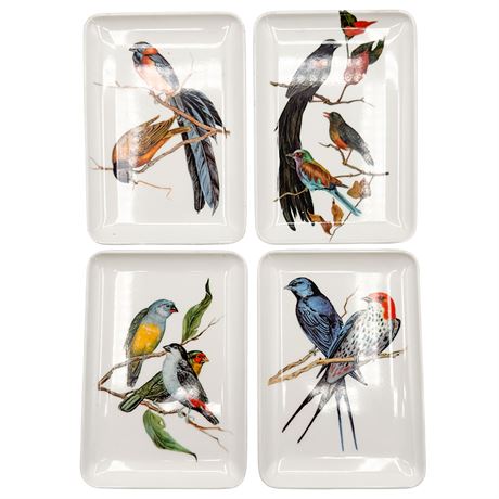 Set of 4 Vintage Italian Melamine Trays Decorated with 4 Unique Bird Images