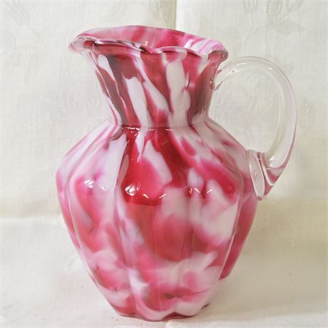 Vtg Cranberry Swirl Glass Pitcher
