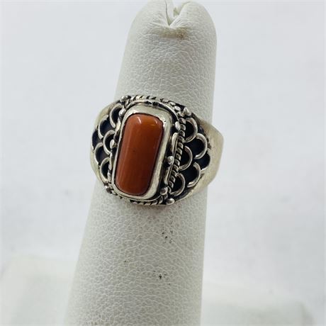 5g Sterling Coral Ring Size 4