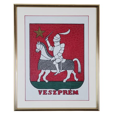 Gabriel S. Bomen Signed Veszprem Coat of Arms Framed Painting
