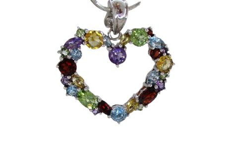 925 Multi Gem Open Heart Enhancer Pendant Chain Necklace ~ Thailand