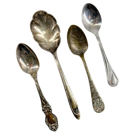Lot of 4 Silver-Plated Vintage Spoons