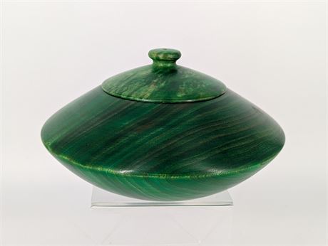 Vtg Artisan 70's Hand turned Wood Green Box