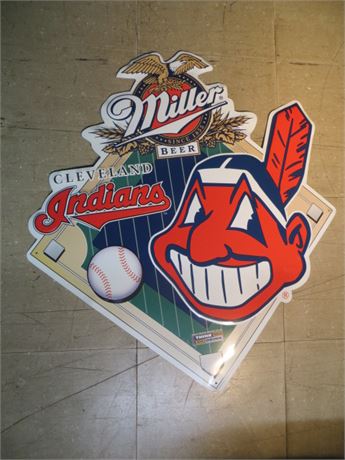 1996 Cleveland Indians Miller Beer Metal Sign