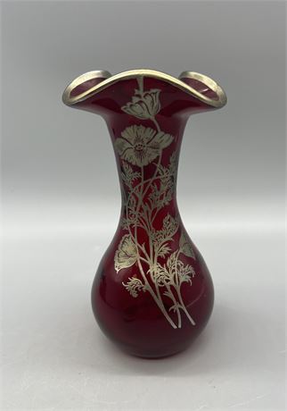 Cambridge Ruby Red Silver Overlay Vase