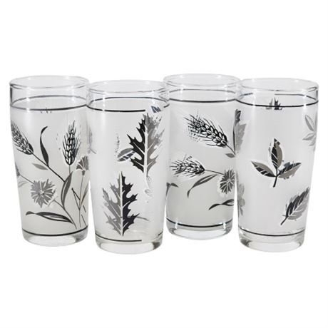 Vintage Libbey Frosted Wheat & Frosted Leaf Juice Glasses, 2 of Each
