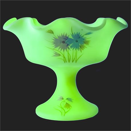Vintage Hand Painted Custard Glass UV Reactive Compote