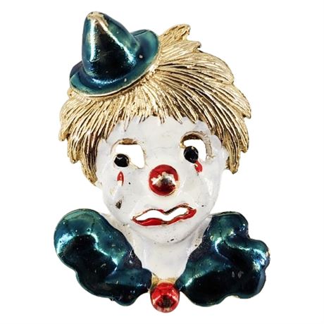 Vintage Sad Clown Enameled Brooch