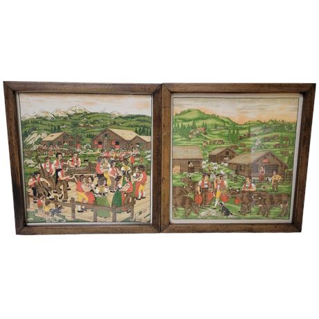 Pair of Albert Manser Style Swiss Alps Framed Paintings