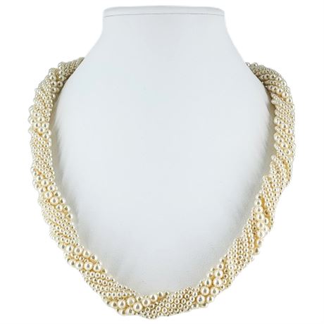 Vintage Multi-Strand Faux Pearl Bayadere Necklace