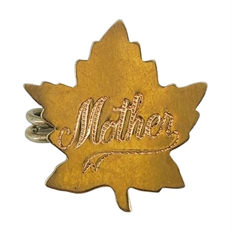 Vtg 12K Gold Front Engraved "Mother" Maple Leaf Brooch