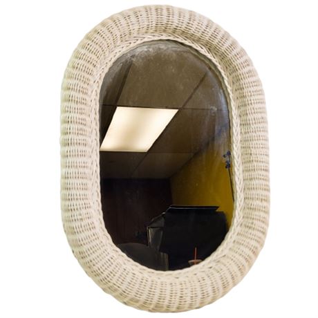 White Painted Wicker Wall Mirror