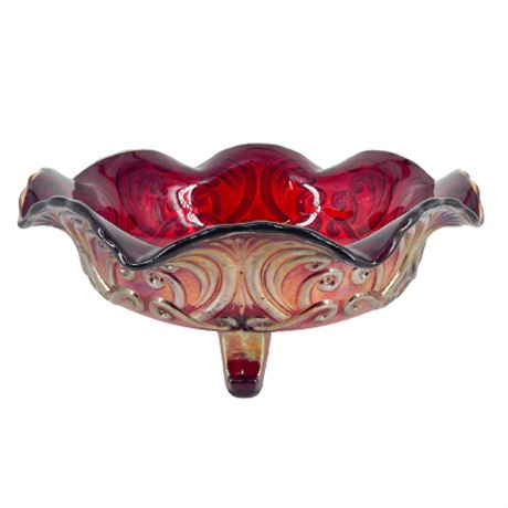 Ruby Red Carnival Glass Footed Bowl