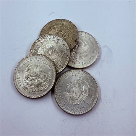 5 BU 1948 Cuauhtemoc 5 Peso Silver Coins