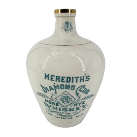 Antique Meredith's Diamond Club Pure Rye Whiskey Stoneware Jug