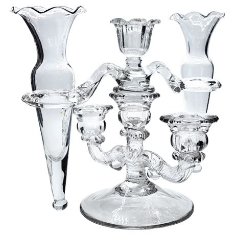 Vintage Cambridge Glass 4 Piece Epergne Set (3 Light Candle + 2 Vases)