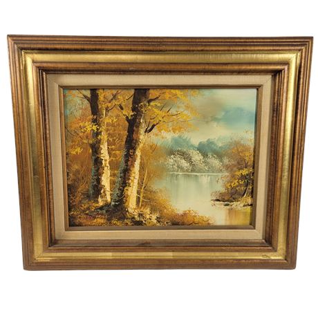 Vintage Oil Painting on Canvas River Landscape Signed 23.5 x 20